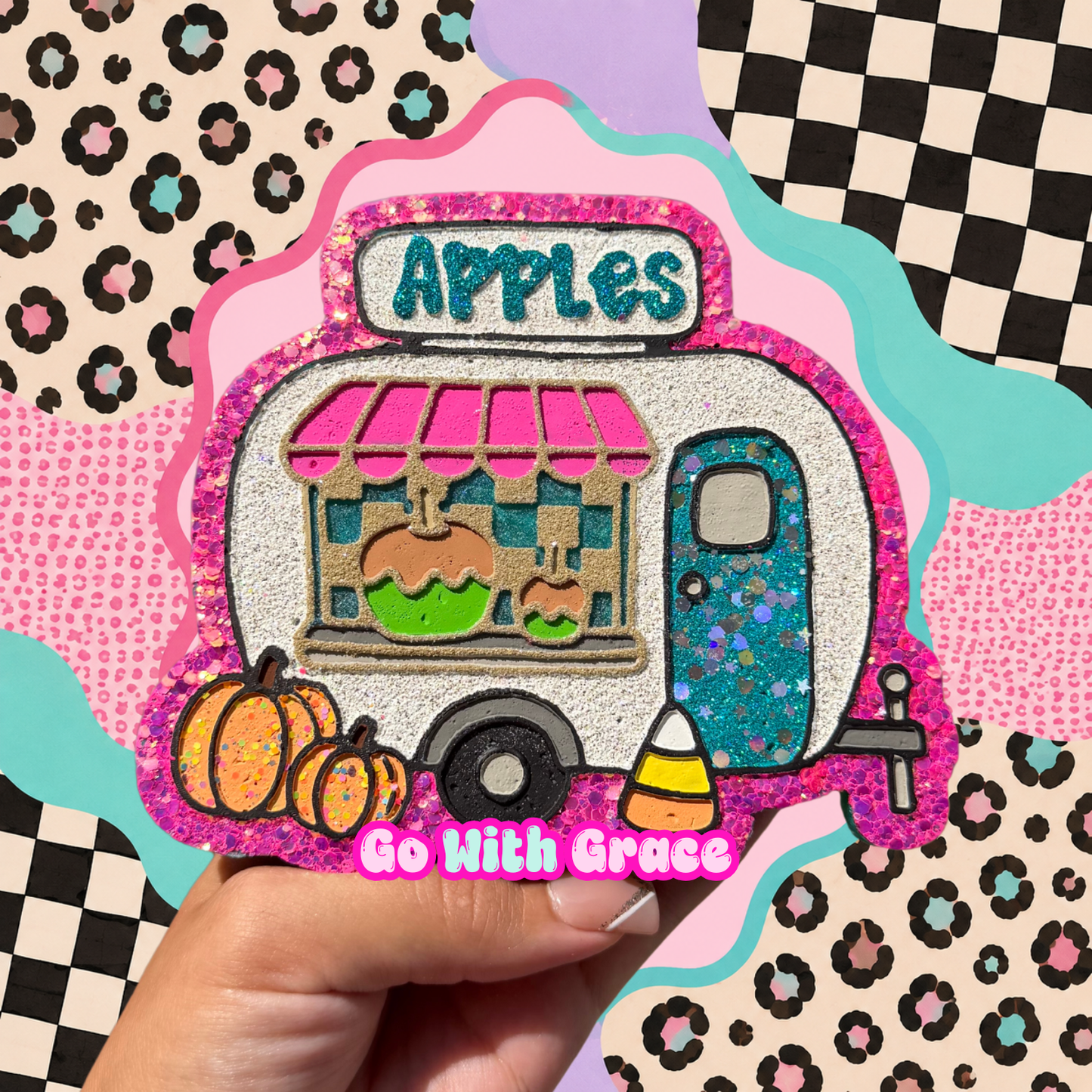 Pink & Teal Caramel Apple Camper Car Freshie | Scent: Cherry