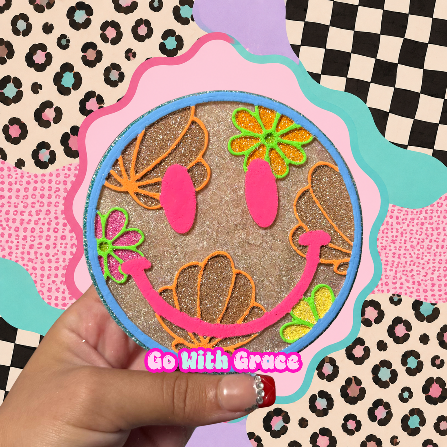 Neon Seashell Smiley Face Car Freshie | Scent: Lemon Chiffon