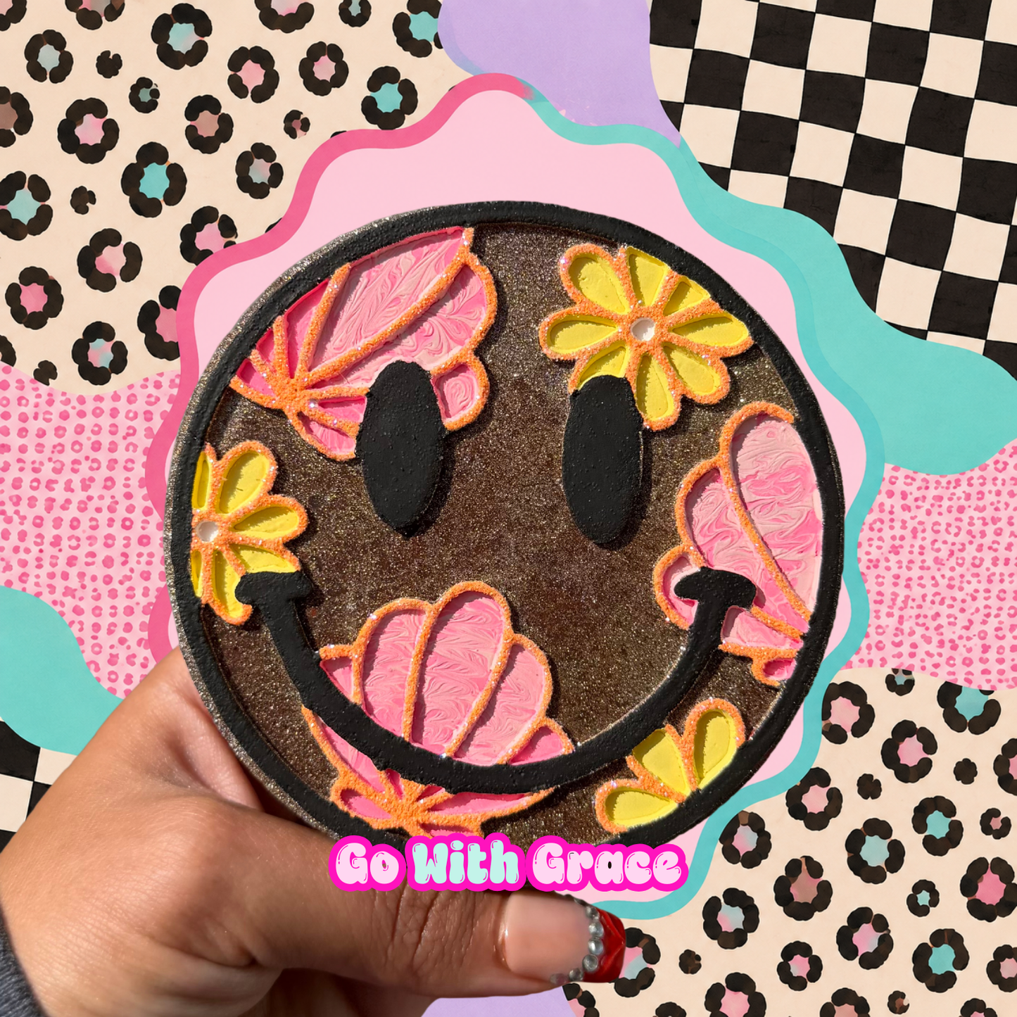 Sandy Seashell Smiley Face Car Freshie | Scent: Pink Ice